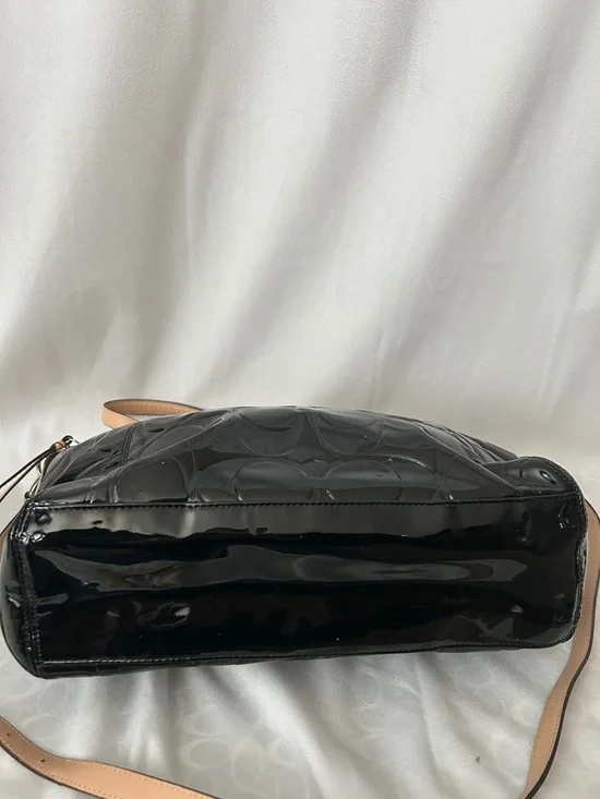 Coach Black Patent Leather w/ Tan Leather Trim Tote Shoulder Bag Purse ♥️♥️ - Picture 6 of 13